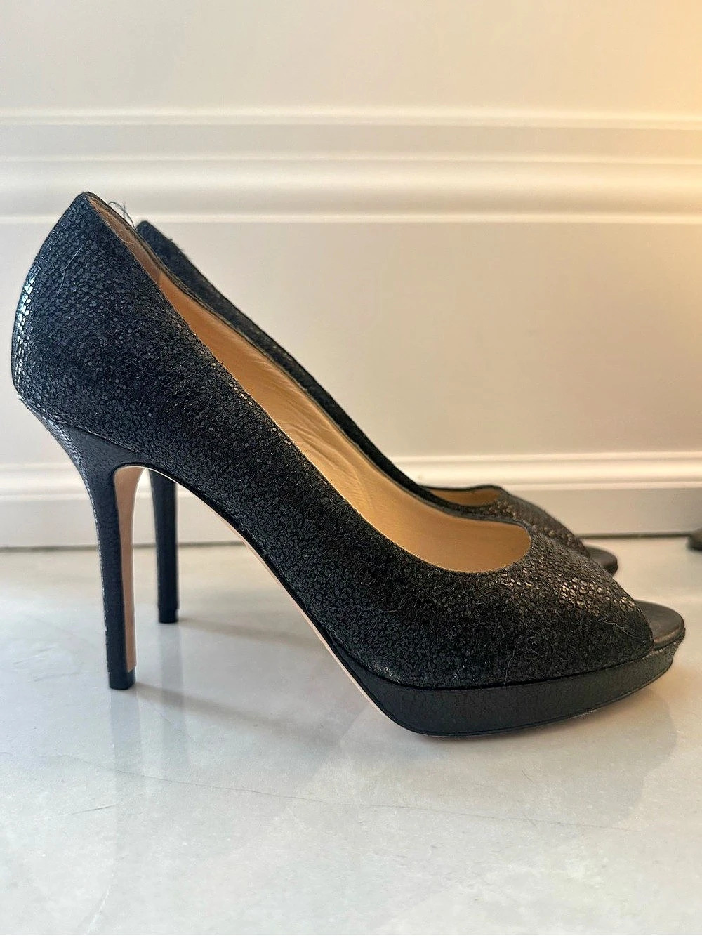 Jimmy Choo Luna 100 Platform Pumps Glitter Black EU 37
